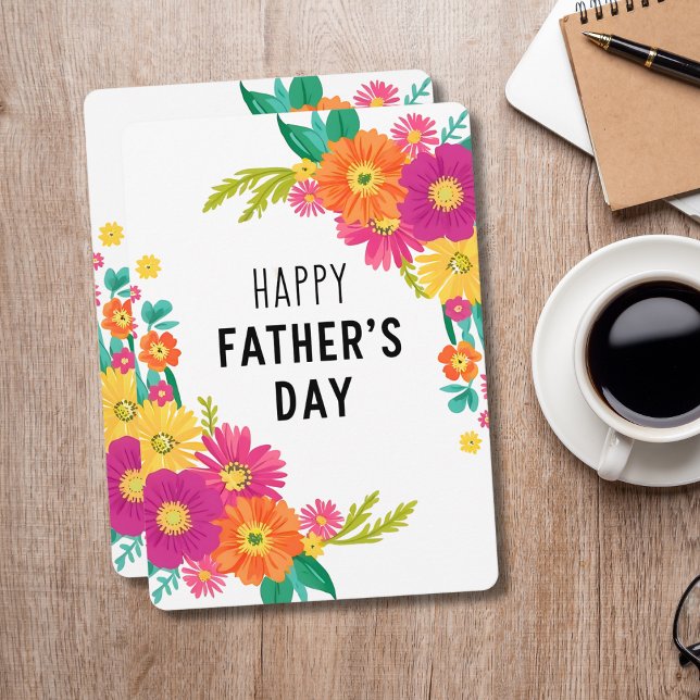 Cheerful Floral Corner Happy Father's Day Card (Cheerful Floral Corner Happy Father's Day Card)