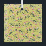 Cheerful Floral Pattern: Pink Flowers  Glass Tree Decoration<br><div class="desc">Patterned design with pink flowers and dark green leaves scattered on a bright yellow background. The floral motif is cheerful and lively.</div>