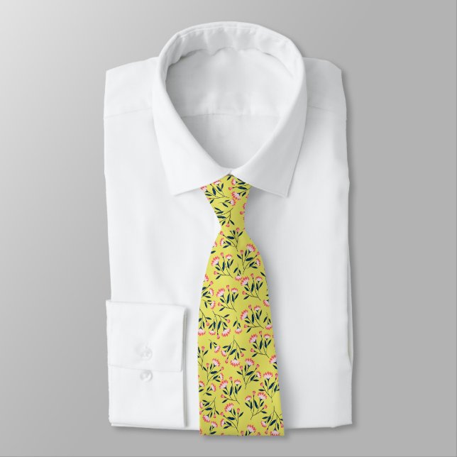  Cheerful Floral Pattern: Pink Flowers  Tie (Tied)
