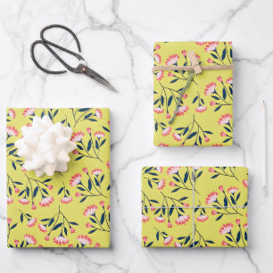 Cheerful Floral Pattern: Pink Flowers Wrapping Paper Sheet