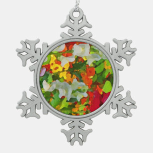 Cheerful Flower Garden Colours Snowflake Pewter Christmas Ornament