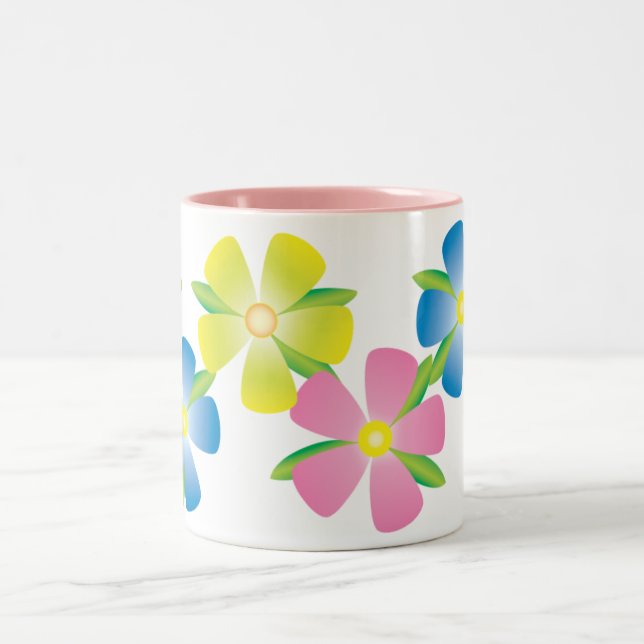 Cheerful Flowers Two-Tone Coffee Mug (Center)