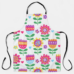 Cheerful Flowers Vintage Colourful Pattern Apron