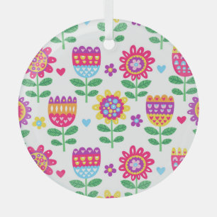 Cheerful Flowers Vintage Colourful Pattern Glass Tree Decoration