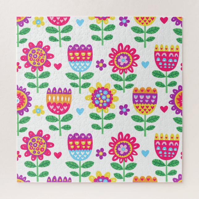 Cheerful Flowers Vintage Colourful Pattern Jigsaw Puzzle (Vertical)
