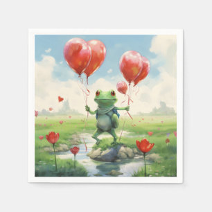 Cheerful frog red balloons napkin