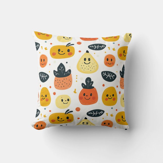 Cheerful Fruit and Vegetable Characters Pillow (Front)