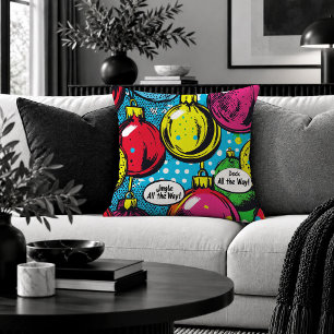 Cheerful Funky Christmas Baubles Throw Pillow Art