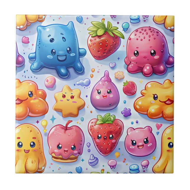  Cheerful funny cute sweets  Ceramic Tile (Front)