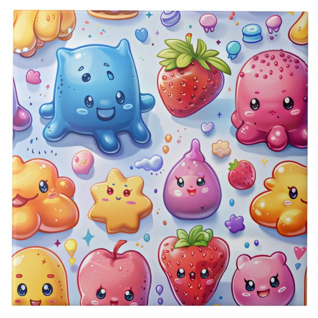  Cheerful funny cute sweets  Ceramic Tile (Front)