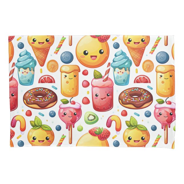  Cheerful funny cute sweets  Pillowcase (Front)