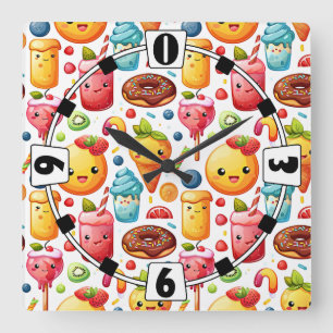  Cheerful funny cute sweets  Square Wall Clock
