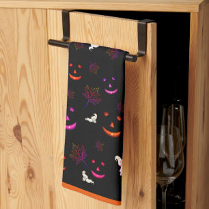 Cheerful Ghosts and Pumpkin Smiles Halloween Tea Towel
