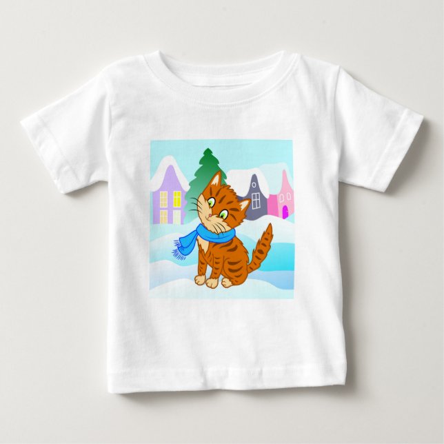 cheerful ginger kitten in cartoon style  baby T-Shirt (Front)