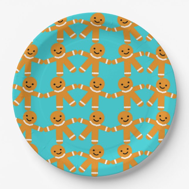 Cheerful gingerbread man pattern paper plate (Front)