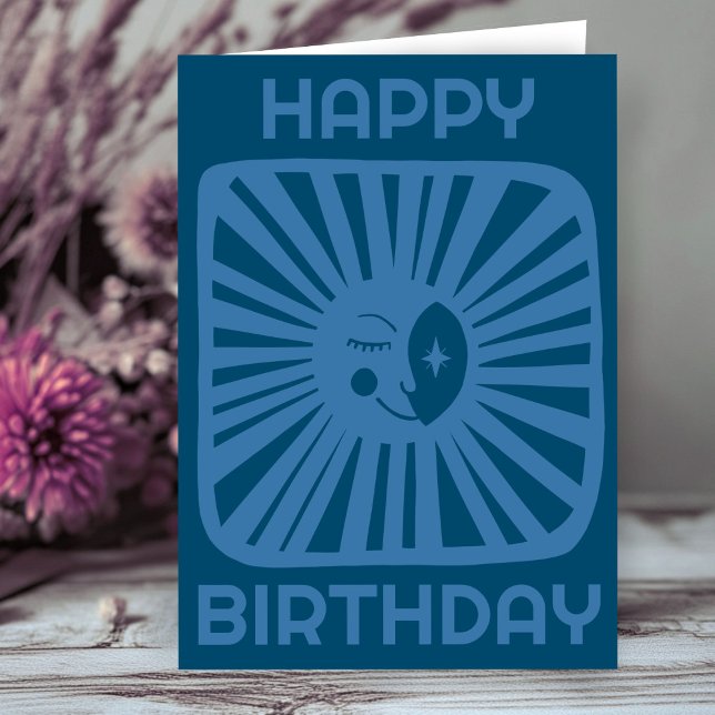 Cheerful Glow Moon HAPPY BIRTHDAY Customised BDAY Card (Cheerful Glow Moon HAPPY BIRTHDAY Customized Boho BDAY Card
)