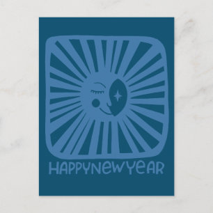 Cheerful Glow Moon HAPPY NEW YEAR Customise It Postcard