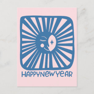 Cheerful Glow Moon HAPPY NEW YEAR Customise It Postcard