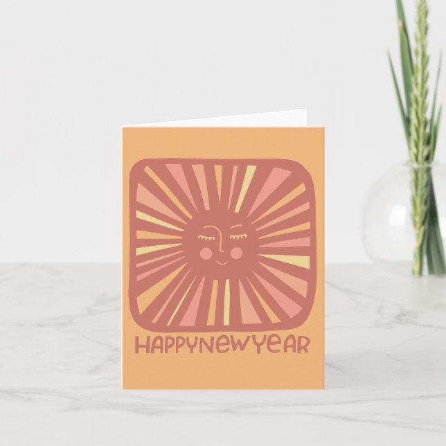 Cheerful Glow Sun HAPPY NEW YEAR Customise It  Card (Front)