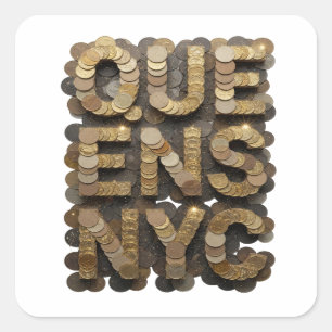 Cheerful Gold QUEENS NYC Decal Art Square Sticker