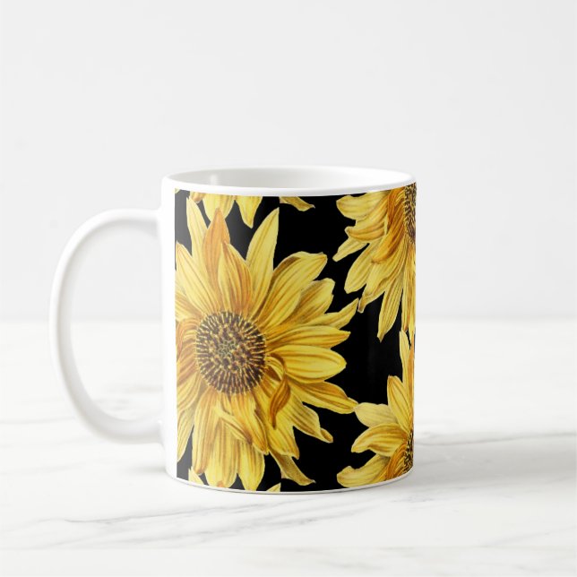 Cheerful Golden Yellow Sunflower Ceramic Coffee Mug (Left)