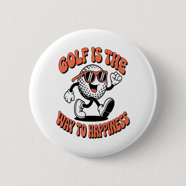Cheerful Golf Ball Mascot 6 Cm Round Badge (Front)