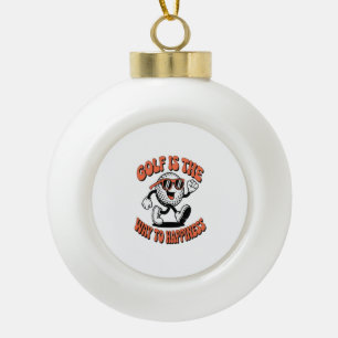 Cheerful Golf Ball Mascot Ceramic Ball Christmas Ornament