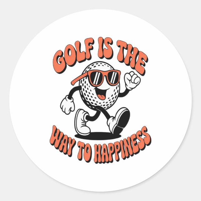 Cheerful Golf Ball Mascot Classic Round Sticker (Front)