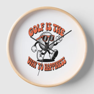 Cheerful Golf Ball Mascot Clock