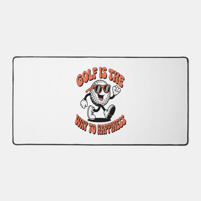 Cheerful Golf Ball Mascot Desk Mat (Front)
