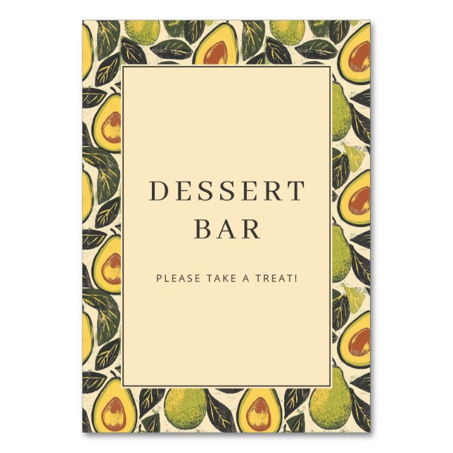 Cheerful Green Avocado Illustration Border Table Number (Front)