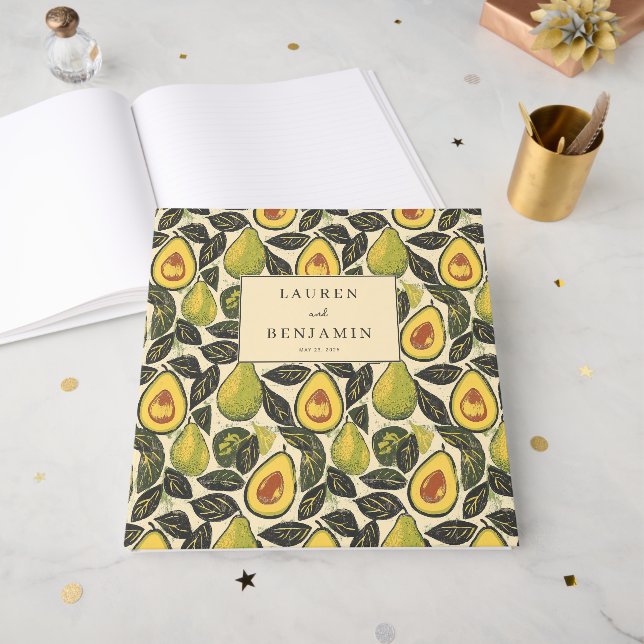 Cheerful Green Avocado Illustration Guest Book (Front Open)