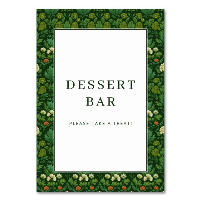 Cheerful Green Floral Dessert Bar Sign Table Number (Front)