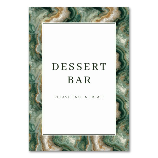 Cheerful Green Marble Dessert Bar Sign Table Number (Front)