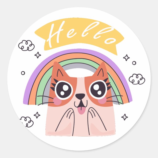 Cheerful Greeting Funny Cat Sticker (Front)