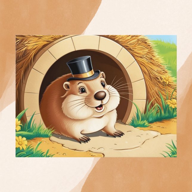 Cheerful Groundhog with Top Hat Postcard (Creator Uploaded)