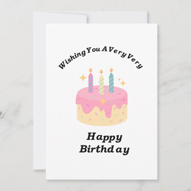 Cheerful Happy Birthday Cake Greeting Card (Front)