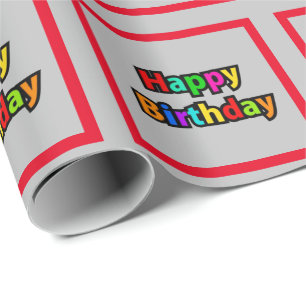 Cheerful Happy Birthday Text Wrapping Paper