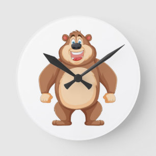 Cheerful Happy Cartoon Bear Character Round Clock