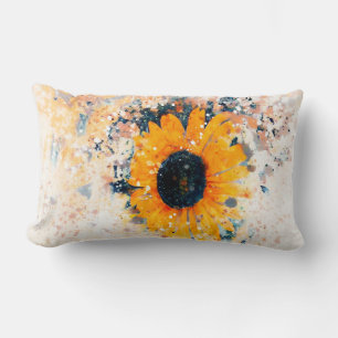cheerful happy sunflower watercolor design lumbar cushion