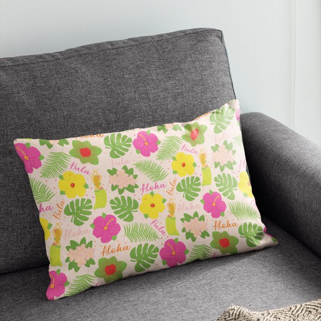 Cheerful Hawaiian Hula Dancer Accent Art Decorative Cushion (Tropical Hawaiian Flower Aloha Hula Woman Accent Pillow)