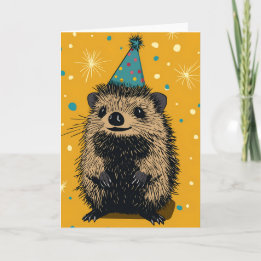 Cheerful Hedgehog Birthday Party Greeting Card