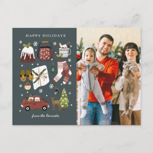Cheerful Holiday Hygge Christmas Photo Collage Postcard