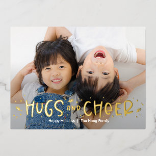 Cheerful Hug Editable Colour Foil Holiday Postcard