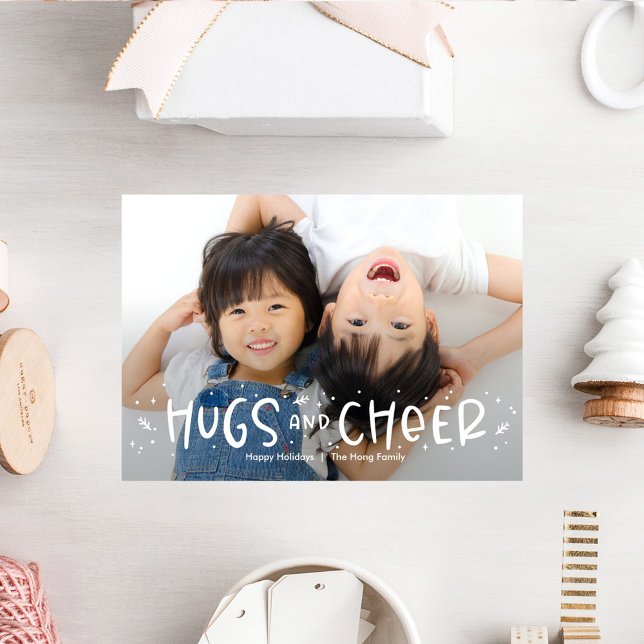 Cheerful Hug Editable Colour Holiday Photo Card (Creator Uploaded)