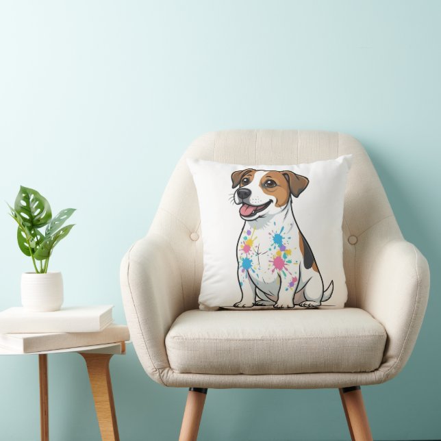 Cheerful Jack Russell Splatter Fun Cushion (Chair)