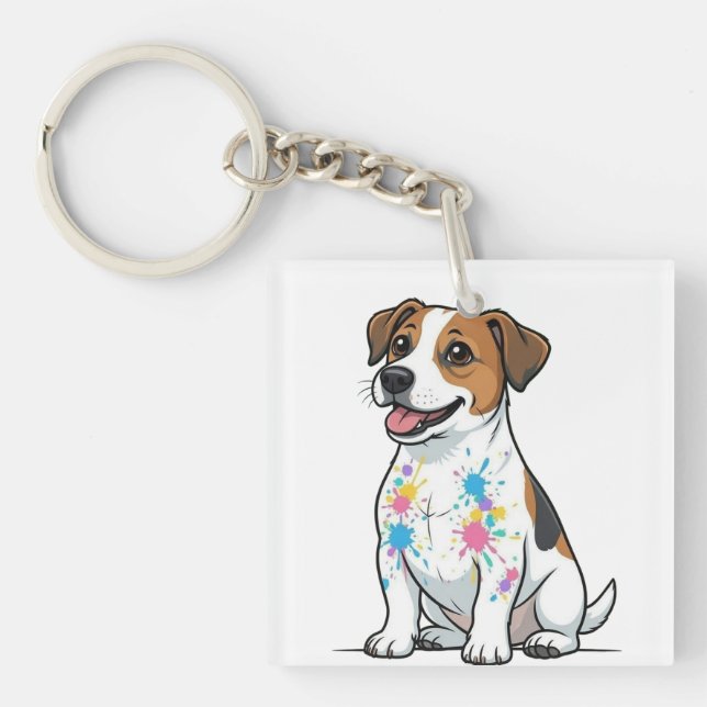Cheerful Jack Russell Splatter Fun Key Ring (Front)