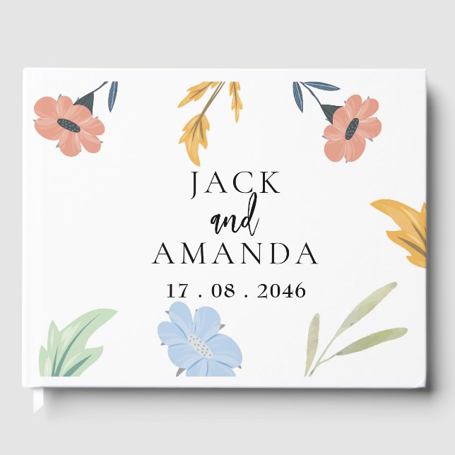 Cheerful Joyful Colourful Floral Wedding Guestbook (Front)