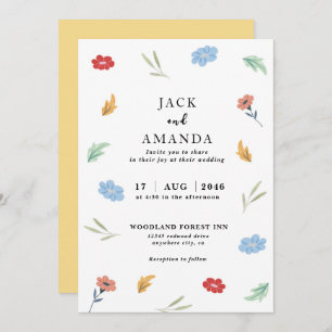 Cheerful Joyful Colourful Floral Wedding invitatio Invitation