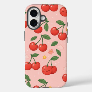 Cheerful Kawaii Cherry Pattern Illustration iPhone 16 Case